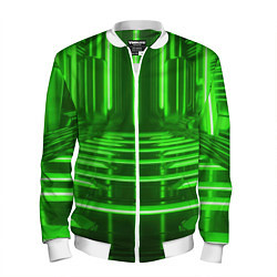 Бомбер мужской Зеленые световые объекты, цвет: 3D-белый