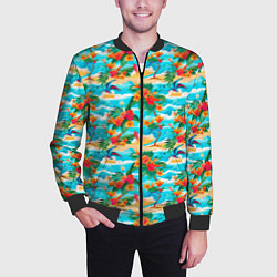 Бомбер мужской Гавайский стиль море и цветы, цвет: 3D-черный — фото 2