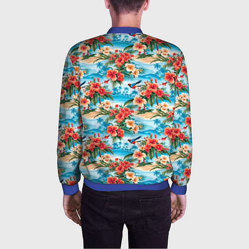 Мужской бомбер Гавайский стиль летние цветы / 3D-Синий – фото 4