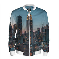 Бомбер мужской Утренний город с небоскребами, цвет: 3D-белый