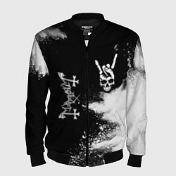 Мужской бомбер Mayhem и рок символ на темном фоне