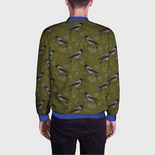 Мужской бомбер Вороны и еловые веточки / 3D-Синий – фото 4