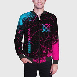 Бомбер мужской CreepyPasta - neon gradient: надпись, символ, цвет: 3D-черный — фото 2