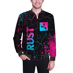 Бомбер мужской Rust - neon gradient: надпись, символ, цвет: 3D-черный — фото 2