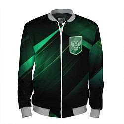 Бомбер мужской Герб РФ зеленый черный фон, цвет: 3D-меланж