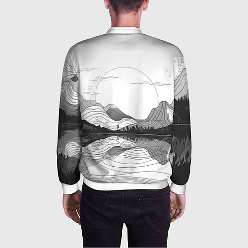 Мужской бомбер Минималистичный пейзаж чб / 3D-Белый – фото 4