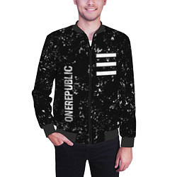 Бомбер мужской OneRepublic glitch на темном фоне: надпись, символ, цвет: 3D-черный — фото 2