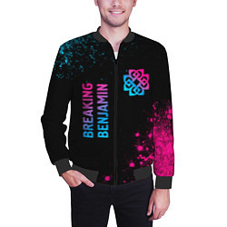 Бомбер мужской Breaking Benjamin - neon gradient: надпись, символ, цвет: 3D-черный — фото 2