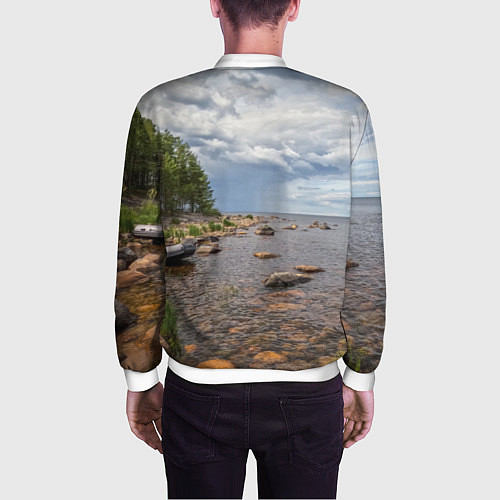 Мужской бомбер Лодка на Ладоге / 3D-Белый – фото 4