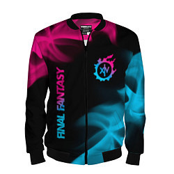 Бомбер мужской Final Fantasy - neon gradient: надпись, символ, цвет: 3D-черный