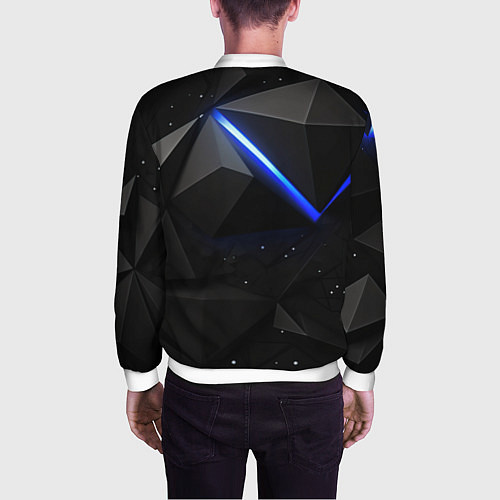 Мужской бомбер Черные плиты и синяя неоновая линия / 3D-Белый – фото 4