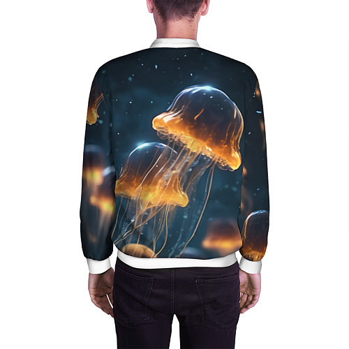 Мужской бомбер Люминисцентные медузы / 3D-Белый – фото 4