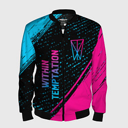 Бомбер мужской Within Temptation - neon gradient: надпись, символ, цвет: 3D-черный
