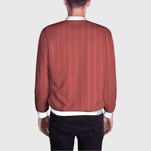 Мужской бомбер Серьёзный тёмно-коралловый полосы / 3D-Белый – фото 4