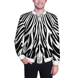 Бомбер мужской Черная абстракция зебра, цвет: 3D-белый — фото 2