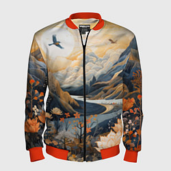 Бомбер мужской Солнечное утро в цветущих горах, цвет: 3D-красный