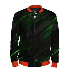 Бомбер мужской Dark black green abstract, цвет: 3D-красный