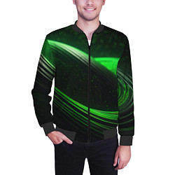Бомбер мужской Зеленые абстрактные волны, цвет: 3D-черный — фото 2