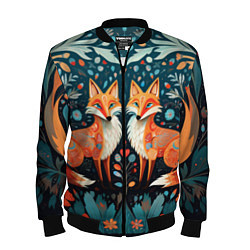 Бомбер мужской Две лисички в стиле фолк арт, цвет: 3D-черный