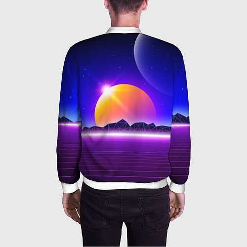 Мужской бомбер Mountains - sun - space - vaporwave / 3D-Белый – фото 4