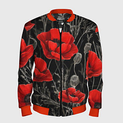 Мужской бомбер Красные маки на темном фоне