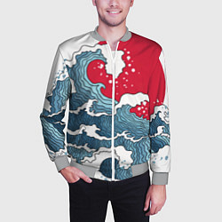 Бомбер мужской Страна восходящего солнца - большая волна, цвет: 3D-меланж — фото 2