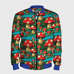 Бомбер мужской Мультяшный мухомор паттерн, цвет: 3D-синий