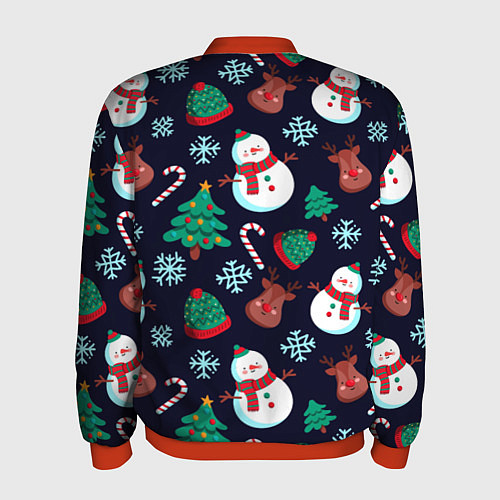 Мужской бомбер Снеговички с рождественскими оленями и елками / 3D-Красный – фото 2