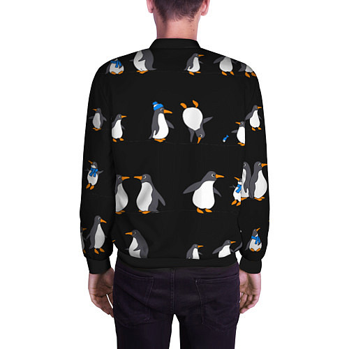 Мужской бомбер Веселая семья пингвинов / 3D-Черный – фото 4