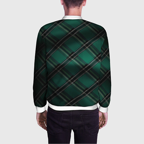 Мужской бомбер Тёмно-зелёная диагональная шотландская клетка / 3D-Белый – фото 4