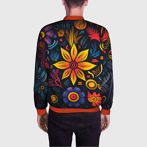 Мужской бомбер Растительный узор в латино-американском стиле / 3D-Красный – фото 4