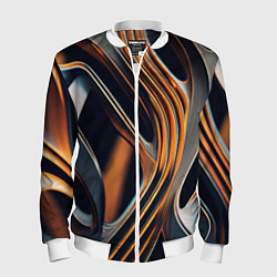 Бомбер мужской Слияние красок оранжевого и чёрного абстракция, цвет: 3D-белый