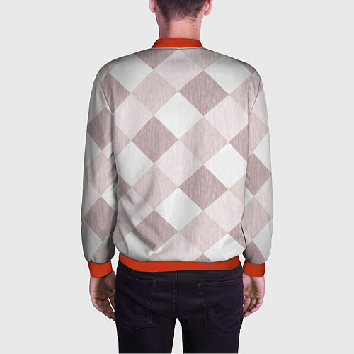 Мужской бомбер Геометрический светло коричневый узор квадраты / 3D-Красный – фото 4