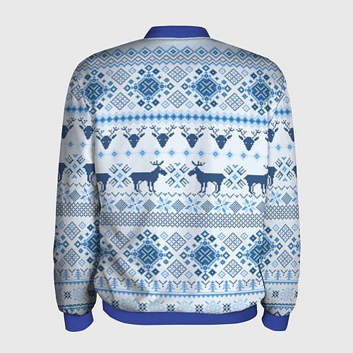 Мужской бомбер Blue sweater with reindeer / 3D-Синий – фото 2