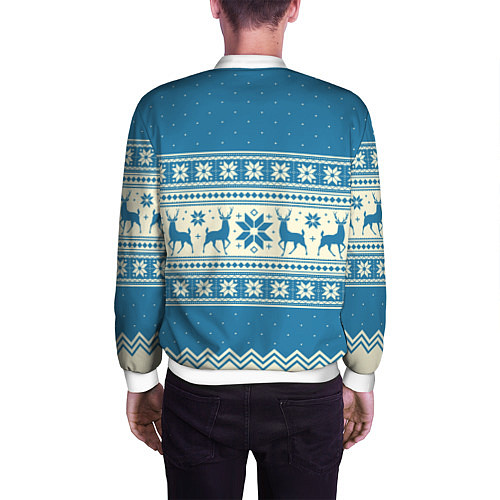 Мужской бомбер Sweater with deer on a blue background / 3D-Белый – фото 4