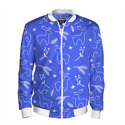 Бомбер мужской Синий рождественский принт с оленями, цвет: 3D-белый