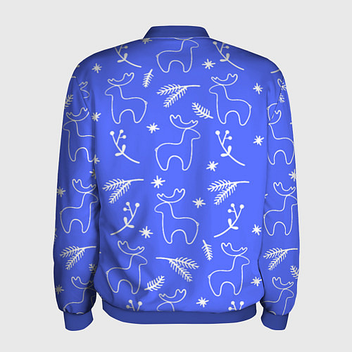 Мужской бомбер Синий рождественский принт с оленями / 3D-Синий – фото 2