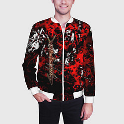 Бомбер мужской Красная иллюстрация киберпанк, цвет: 3D-белый — фото 2