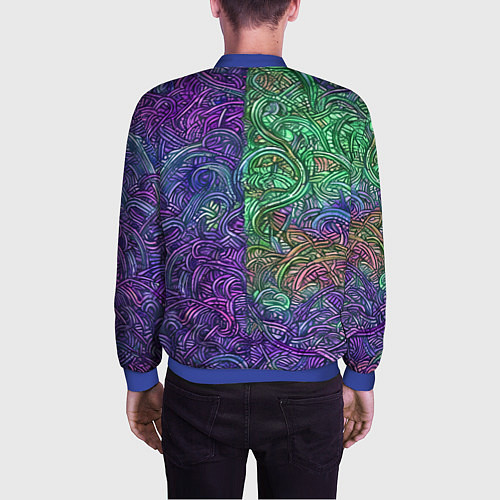 Мужской бомбер Вьющийся узор фиолетовый и зелёный / 3D-Синий – фото 4