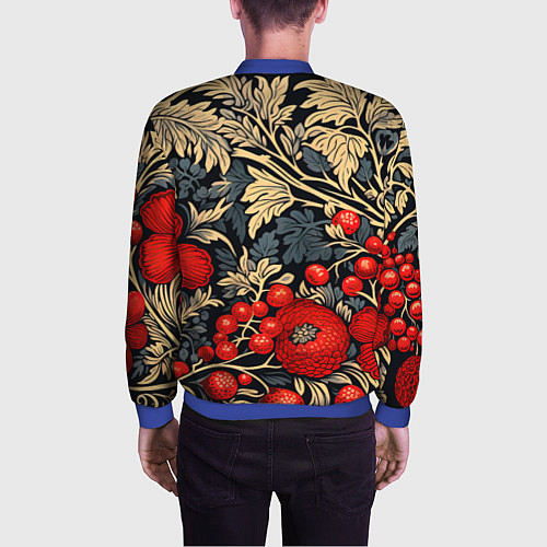 Мужской бомбер Новогодние ягодки и узоры / 3D-Синий – фото 4