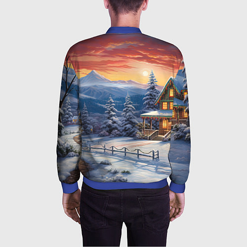 Мужской бомбер Зимний праздник в сказочном городке / 3D-Синий – фото 4