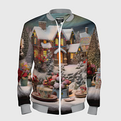 Мужской бомбер Объемные новогодние домики