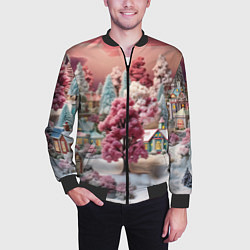 Бомбер мужской Зимний закат новый год, цвет: 3D-черный — фото 2