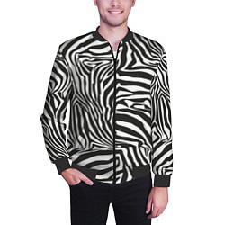 Бомбер мужской Шкура зебры черно - белая графика, цвет: 3D-черный — фото 2