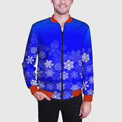 Бомбер мужской Снежинки на синем, цвет: 3D-красный — фото 2
