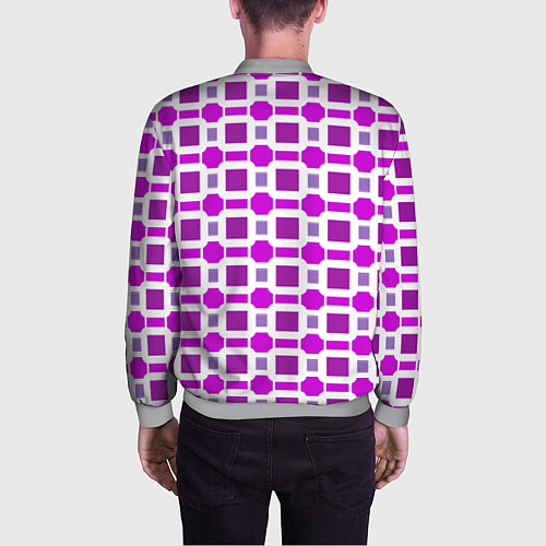 Мужской бомбер Фиолетовые кирпичики и белые полосы / 3D-Меланж – фото 4