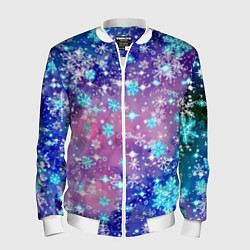 Бомбер мужской Снежинки - морозный паттерн, цвет: 3D-белый