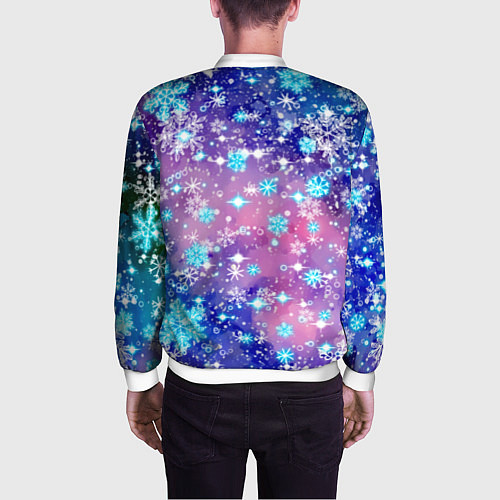 Мужской бомбер Снежинки - морозный паттерн / 3D-Белый – фото 4