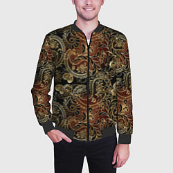 Бомбер мужской Золотые узоры пейсли, цвет: 3D-черный — фото 2