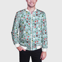 Бомбер мужской Новогодние акварельные гномы, цвет: 3D-белый — фото 2